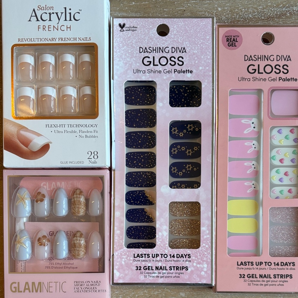 Lot of KISS French acrylic, Glamnetic Sea Star Press-On Nails dashing diva gel